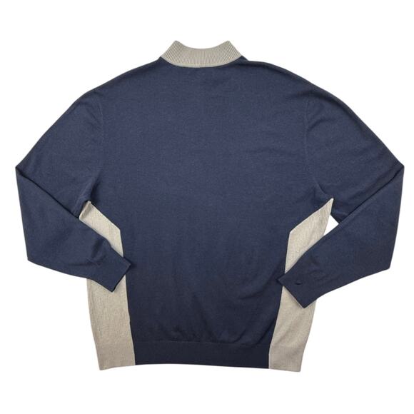 Callaway Golf Sweater Mens XL Navy Grey Quarter Zip Merino Wool Nylon Blend - Picture 5 of 10